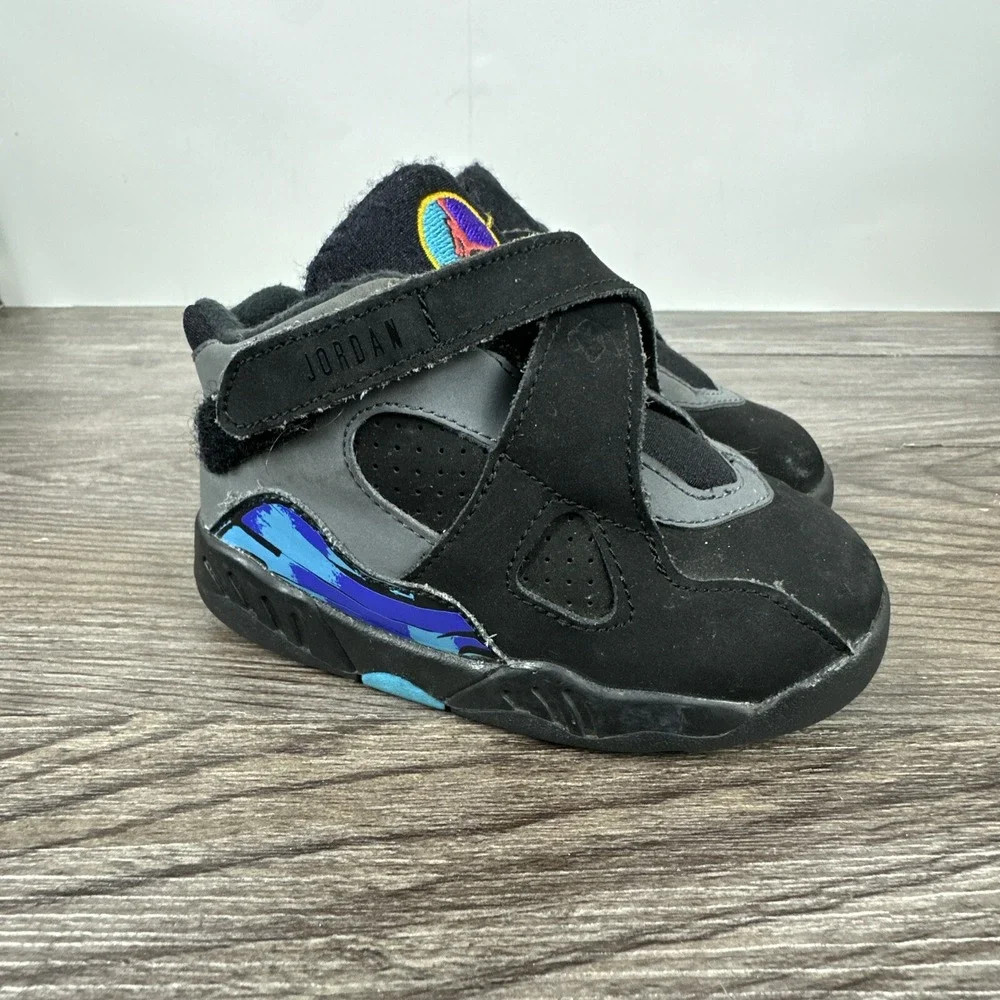Nike Air Jordan 8 Retro Aqua TD 305360-025‎ Toddler Size 8C Black Purple Teal